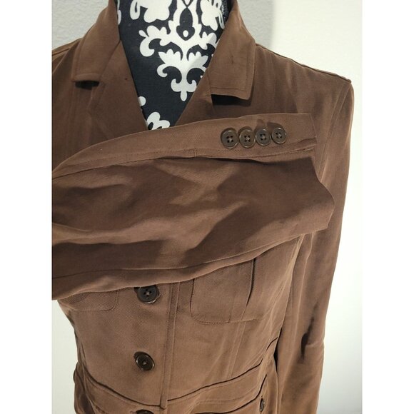 Lauren Ralph Lauren 100% Silk Blazer Career Office Wmn PM Brown Button Pockets - Picture 6 of 16